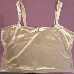 Wild Fable Womens Ivory Velvet Sleeveless Crop Top Rose Detail XL‎